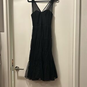 Black Embellished Ruffled A-line Cocktail Dress
